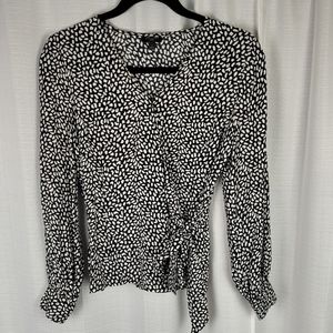 TALBOTS Faux Wrap Blouse Black And White Long Sleeve Size P Career